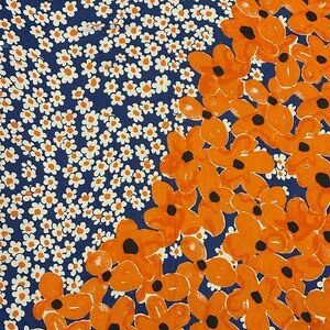 Vera Floral Patterned large scarf in Orange and Blue. Large 43x43”